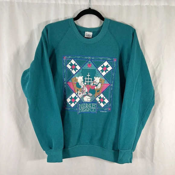 Vintage Gopher Sport Sweater Women's Large Blue Teal Crew Neck Cotton Blend Pull - Picture 1 of 10